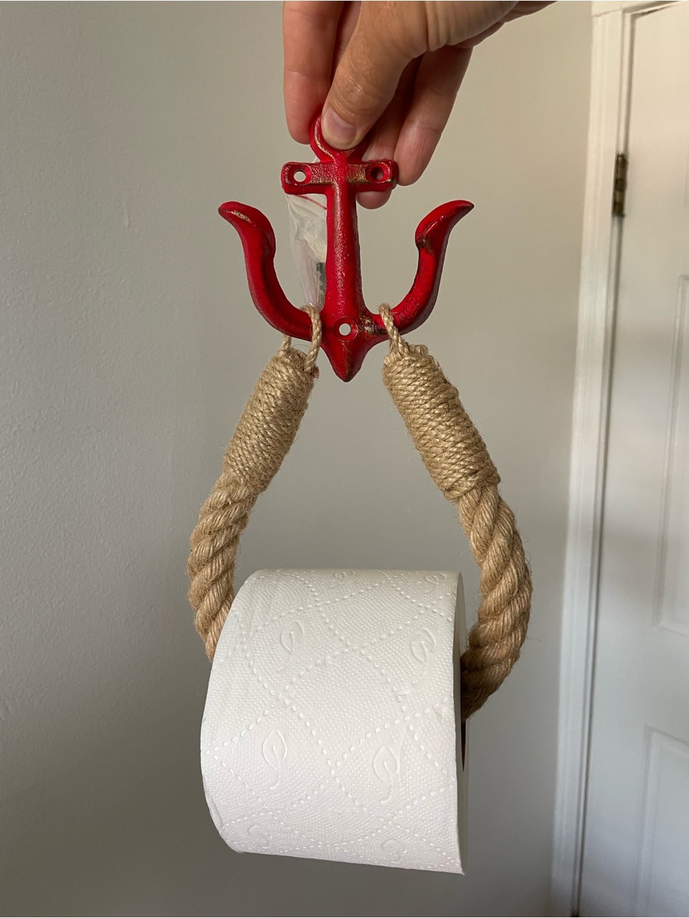 Red Anchor Rope Toilet Paper Holder - Unbranded